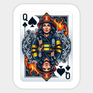 Female Firefighter Playing Card Queen Of Spades Sticker